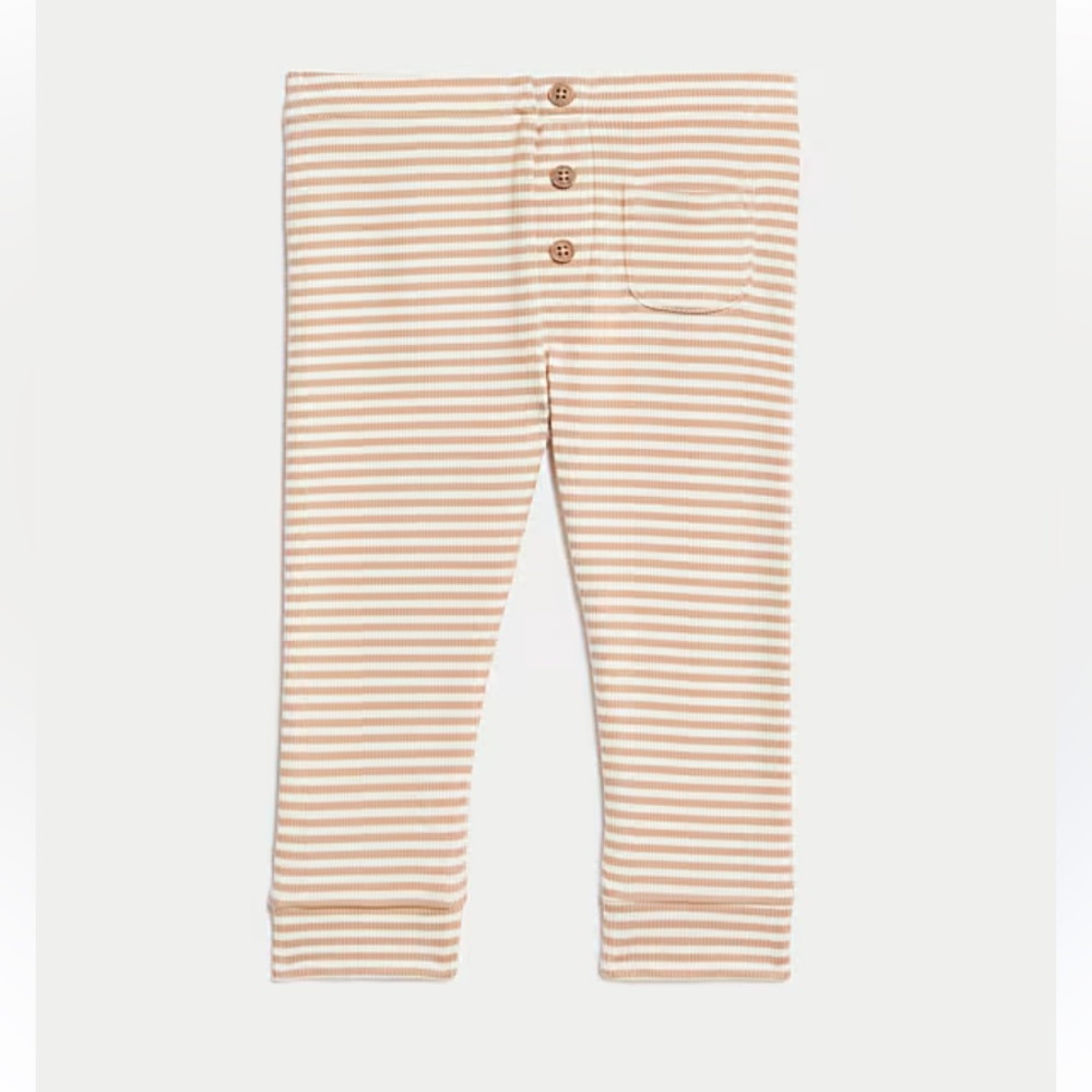 🍊5/$25 NWOT Tan and White Striped Leggings with Elastic Waistband 3T